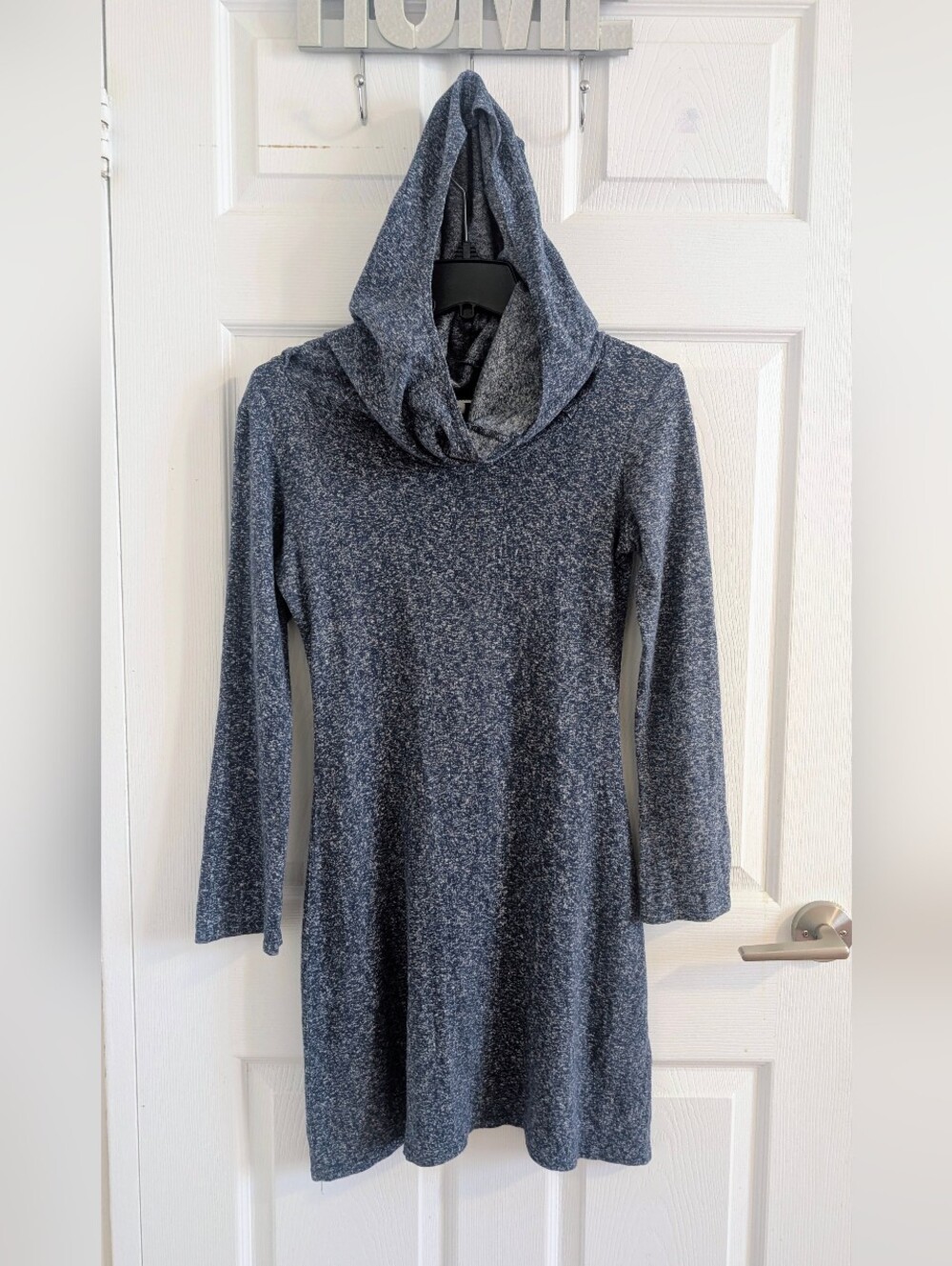 Advika Cozy Hooded Knit Tunic Dress Organic cotton Hemp - Heathered Dark Gray 6